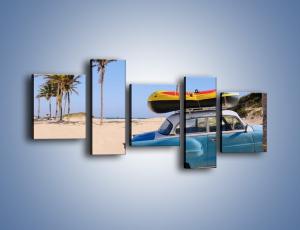 Obraz na płótnie – Zabytkowy samochód na kubańskiej plaży – pięcioczęściowy TM021W7