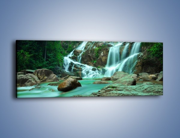 Obraz na płótnie – Wodospad i turkus w wodzie – jednoczęściowy panoramiczny KN681