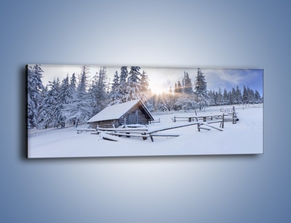 Obraz na płótnie – Chatka zatopiona w śniegu – jednoczęściowy panoramiczny KN696