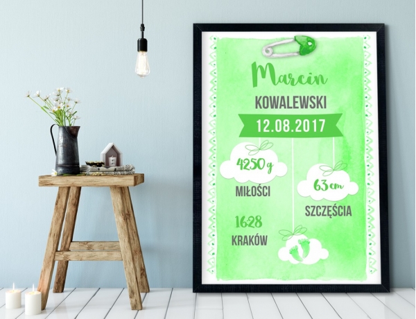 Plakat lub Obraz - Metryczka z chmurkami wśród zieleni