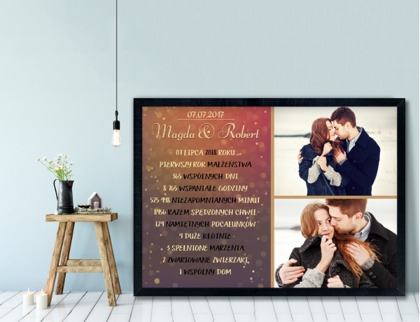 Plakat lub Obraz - Rocznica małżeństwa w liczbach z dwoma zdjęciami