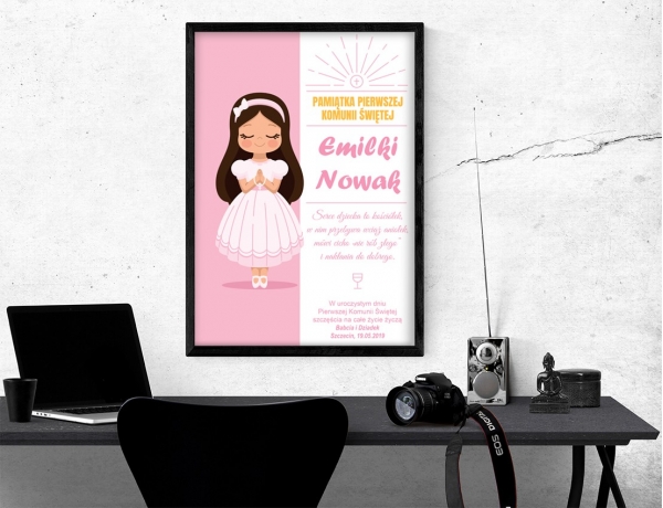 Plakat lub obraz na Pamiątkę I Komunii - Dziewczynka w komunijnej sukni