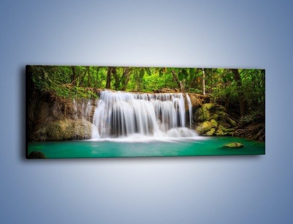 Obraz na płótnie – Piękno leśnego wodospadu – jednoczęściowy panoramiczny KN894