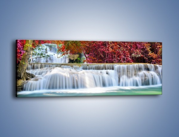Obraz na płótnie – Wodospad wśród czerwieni – jednoczęściowy panoramiczny KN973