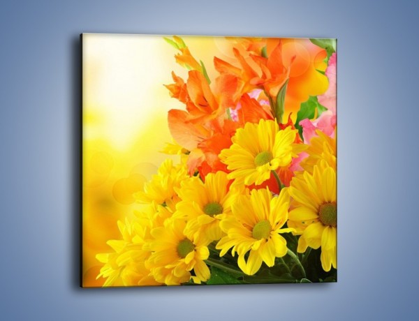 Obraz na płótnie – Wschód słońca w polnych kwiatach – jednoczęściowy kwadratowy K594