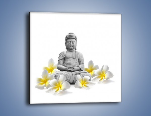 Obraz na płótnie – Budda w białych kwiatach – jednoczęściowy kwadratowy K599