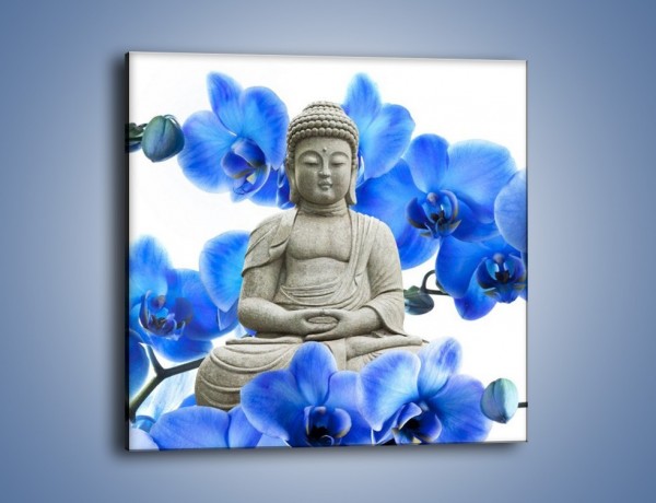 Obraz na płótnie – Niebieskie storczyki lubią buddę – jednoczęściowy kwadratowy K600