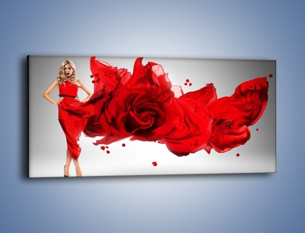 Obraz na płótnie – Czerwona róża i kobieta – jednoczęściowy panoramiczny L144