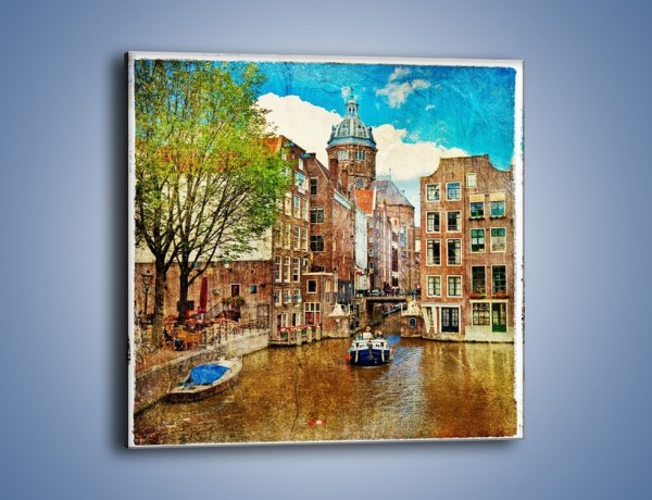 Obraz na płótnie – Kanał w Amsterdamie vintage – jednoczęściowy kwadratowy AM259