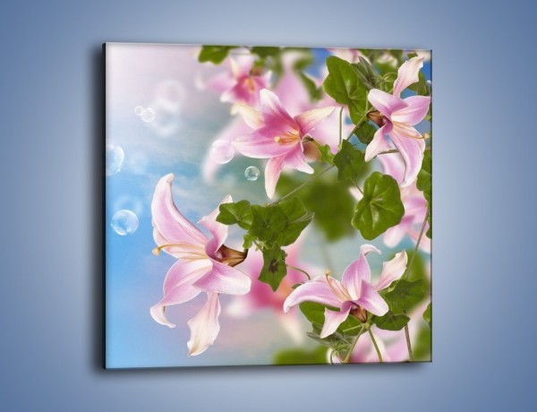 Obraz na płótnie – Mydlane bańki nad kwiatami – jednoczęściowy kwadratowy K669