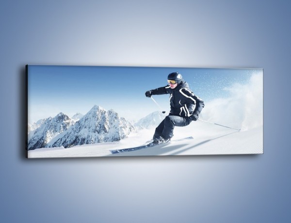 Obraz na płótnie – Zima góry i narty – jednoczęściowy panoramiczny L286