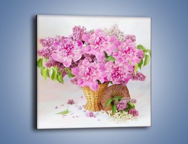 Obraz na płótnie – Kwiatowy kosz na domowym stole – jednoczęściowy kwadratowy K862