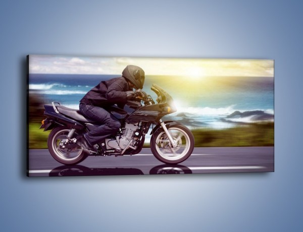 Obraz na płótnie – Jazda motocyklem o wschodzie słońca – jednoczęściowy panoramiczny TM147