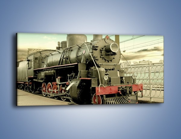 Obraz na płótnie – Stara lokomotywa na stacji – jednoczęściowy panoramiczny TM238