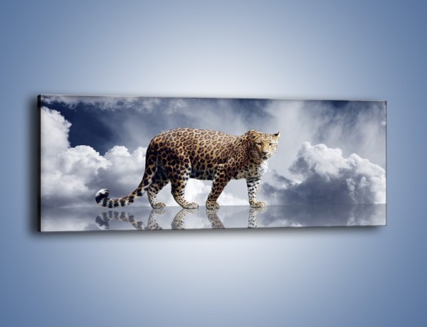 Obraz na płótnie – Lampart na szklanej tafli – jednoczęściowy panoramiczny Z110