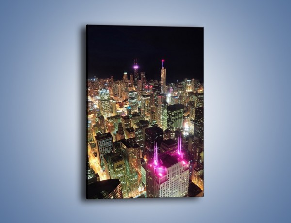 Obraz na płótnie – Miasto w sztucznym świetle wieżowców – jednoczęściowy prostokątny pionowy AM133