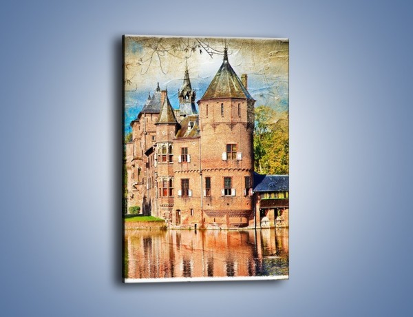 Obraz na płótnie – Zamek nad wodą w stylu vintage – jednoczęściowy prostokątny pionowy AM262