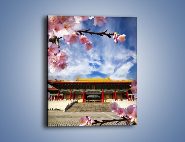 Obraz na płótnie – Azjatycka architektura z kwiatami – jednoczęściowy prostokątny pionowy AM298