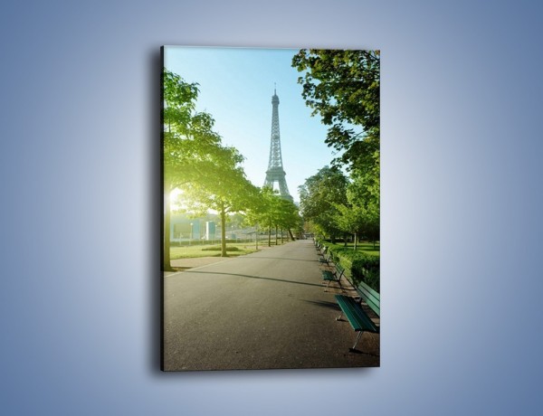 Obraz na płótnie – Uliczka w parku na tle Wieży Eiffla – jednoczęściowy prostokątny pionowy AM308
