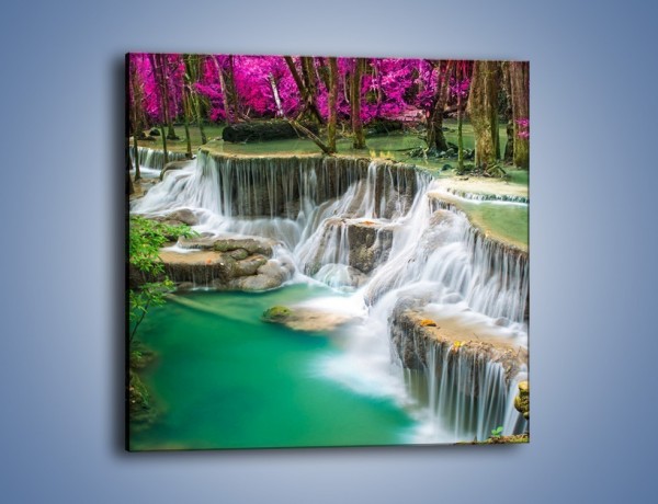 Obraz na płótnie – Purpurowy las i wodospad – jednoczęściowy kwadratowy KN1099