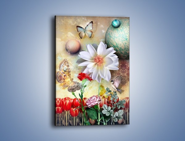 Obraz na płótnie – Motyl wśród kwiatów – jednoczęściowy prostokątny pionowy GR319