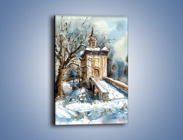Obraz na płótnie – Zimowa porą przy kościółku – jednoczęściowy prostokątny pionowy GR573