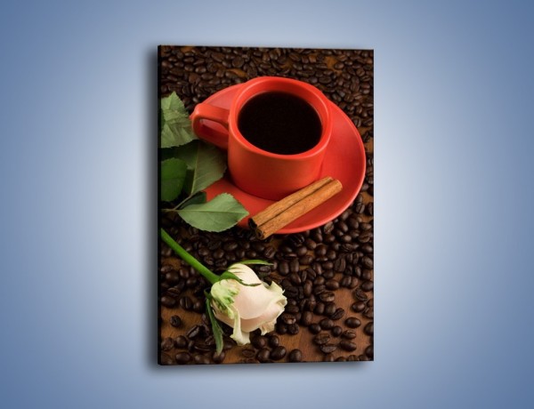 Obraz na płótnie – Kawa z białą różą – jednoczęściowy prostokątny pionowy JN342