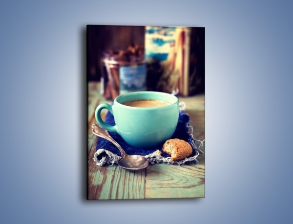 Obraz na płótnie – Kawa w błękitnej filiżance – jednoczęściowy prostokątny pionowy JN434