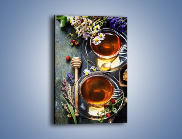 Obraz na płótnie – Herbatki ze słodkimi poziomkami – jednoczęściowy prostokątny pionowy JN603