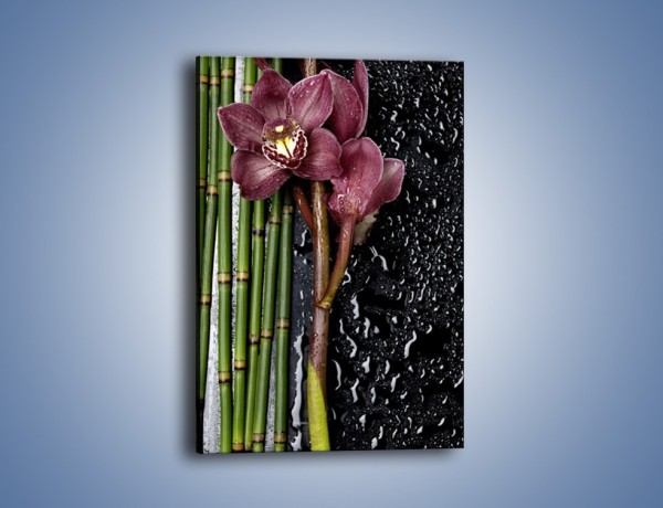 Obraz na płótnie – Bordo kwiata wśród bambusów – jednoczęściowy prostokątny pionowy K576