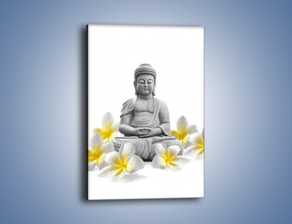 Obraz na płótnie – Budda w białych kwiatach – jednoczęściowy prostokątny pionowy K599