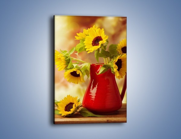 Obraz na płótnie – Słoneczniki w czerwonym dzbanku – jednoczęściowy prostokątny pionowy K613