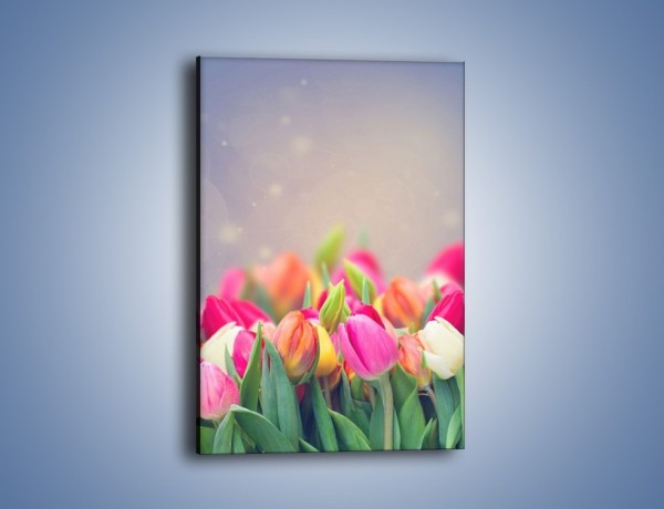 Obraz na płótnie – Tulipany i baśniowy widok – jednoczęściowy prostokątny pionowy K793