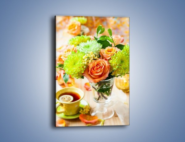 Obraz na płótnie – Herbatka wśród kwiatów – jednoczęściowy prostokątny pionowy K840