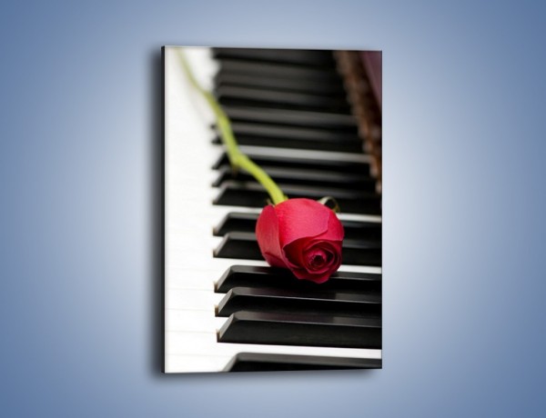 Obraz na płótnie – Czerwony kwiat i pianino – jednoczęściowy prostokątny pionowy K909