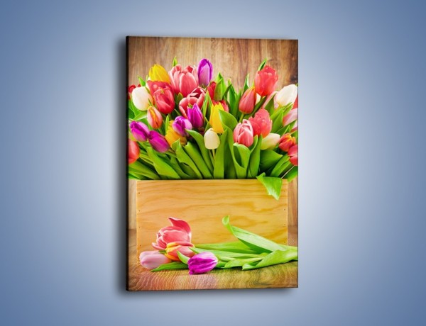 Obraz na płótnie – Skrzynia w tulipanach – jednoczęściowy prostokątny pionowy K955