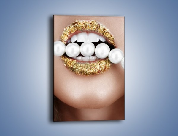 Obraz na płótnie – Perlista biel i złote usta – jednoczęściowy prostokątny pionowy L072