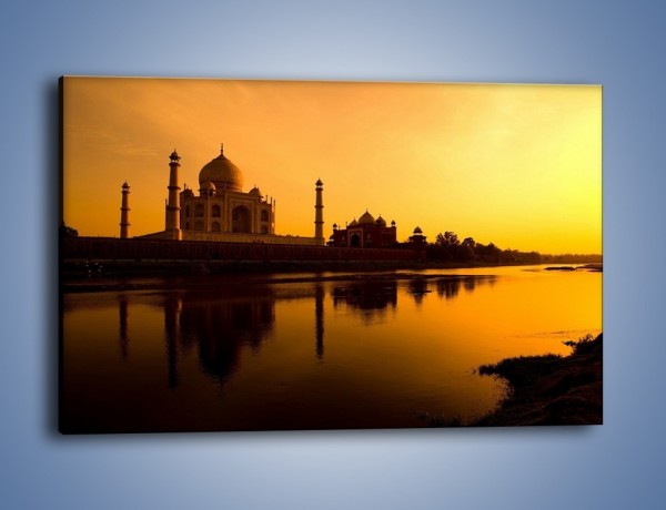 Obraz na płótnie – Taj Mahal o zachodzie słońca – jednoczęściowy prostokątny poziomy AM075