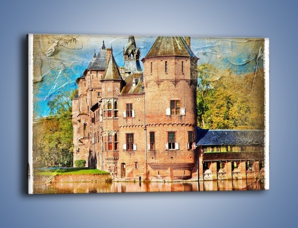 Obraz na płótnie – Zamek nad wodą w stylu vintage – jednoczęściowy prostokątny poziomy AM262