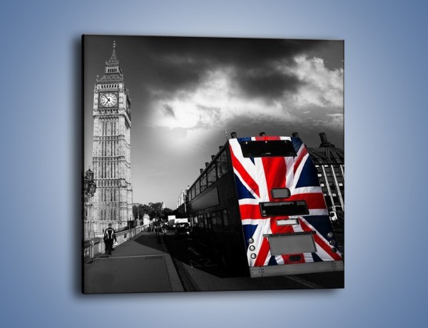 Obraz na płótnie – Big Ben i autobus z flagą UK – jednoczęściowy kwadratowy AM396