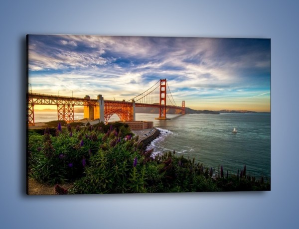 Obraz na płótnie – Most Golden Gate o zachodzie słońca – jednoczęściowy prostokątny poziomy AM332