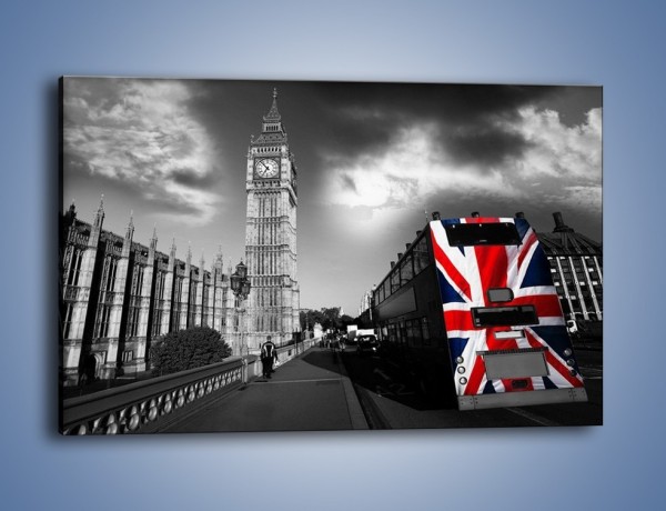 Obraz na płótnie – Big Ben i autobus z flagą UK – jednoczęściowy prostokątny poziomy AM396