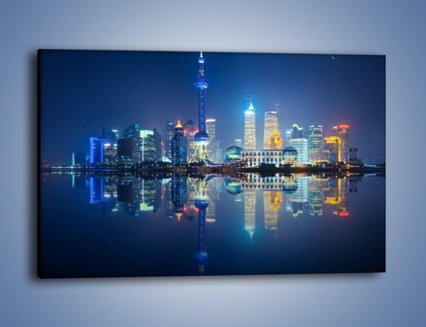 Obraz na płótnie – Wieżowce Szanghaju w odbiciu wody – jednoczęściowy prostokątny poziomy AM461