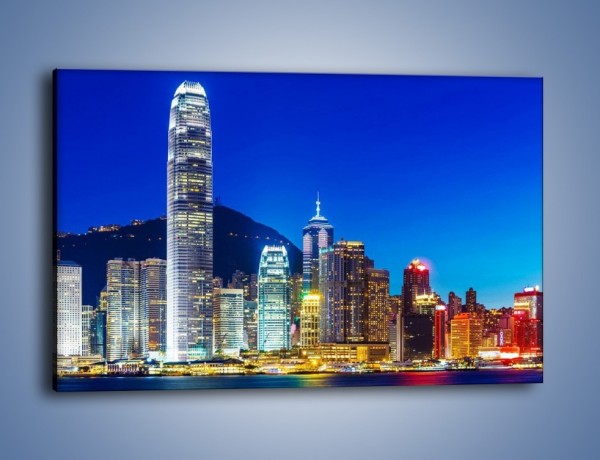 Obraz na płótnie – Oświetlone wieżowce Hong Kongu – jednoczęściowy prostokątny poziomy AM498