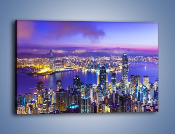 Obraz na płótnie – Wieczorna panorama Hong Kongu – jednoczęściowy prostokątny poziomy AM505