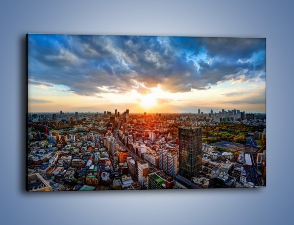 Obraz na płótnie – Panorama miasta o zachodzie słońca – jednoczęściowy prostokątny poziomy AM587