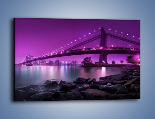 Obraz na płótnie – Manhatten Bridge w kolorze fioletu – jednoczęściowy prostokątny poziomy AM619