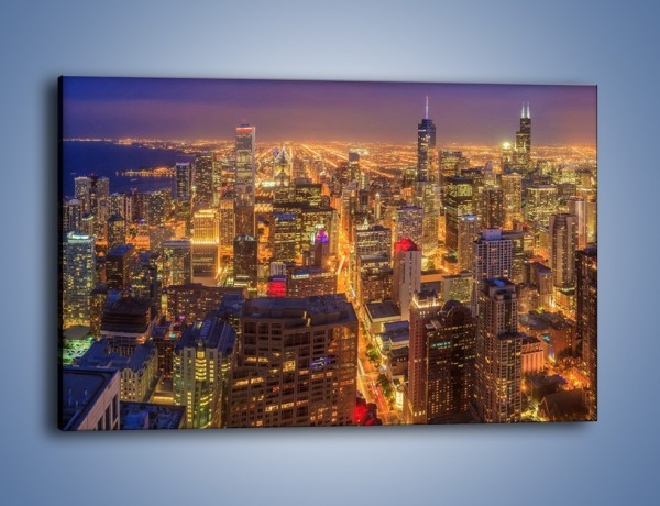 Obraz na płótnie – Panorama Chicago nocą – jednoczęściowy prostokątny poziomy AM663