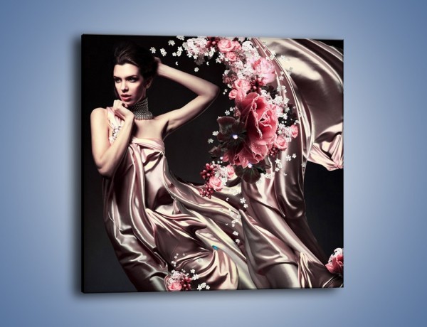 Obraz na płótnie – Kobieta otulona jedwabiem i kwiatami – jednoczęściowy kwadratowy L199