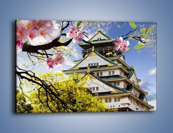 Obraz na płótnie – Zamek Ōsaka wśród kwiatów – jednoczęściowy prostokątny poziomy AM704